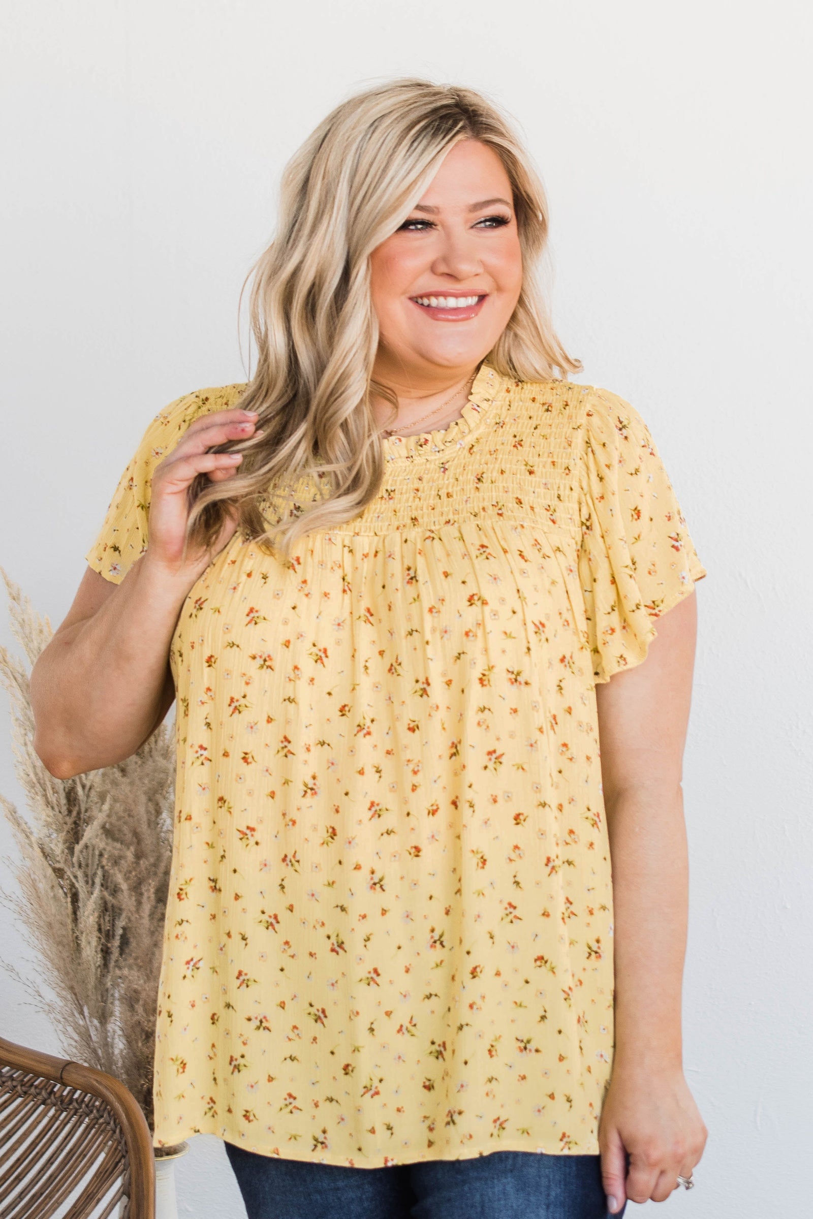 Flower Crown Dreams Smocked Blouse- Pale Yellow