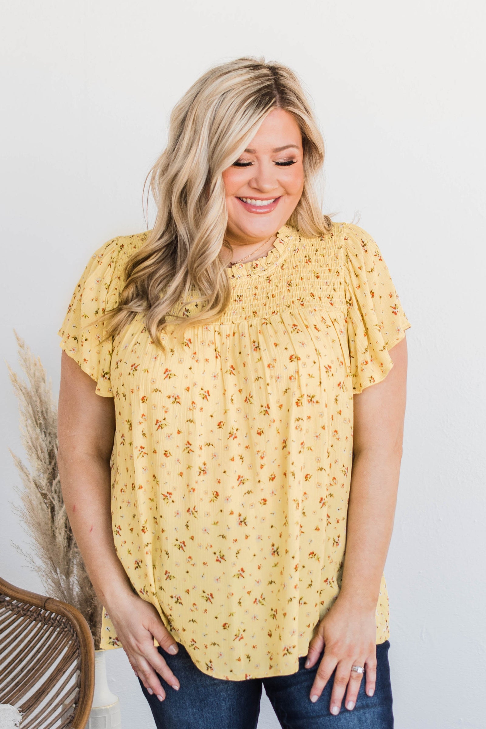 Flower Crown Dreams Smocked Blouse- Pale Yellow