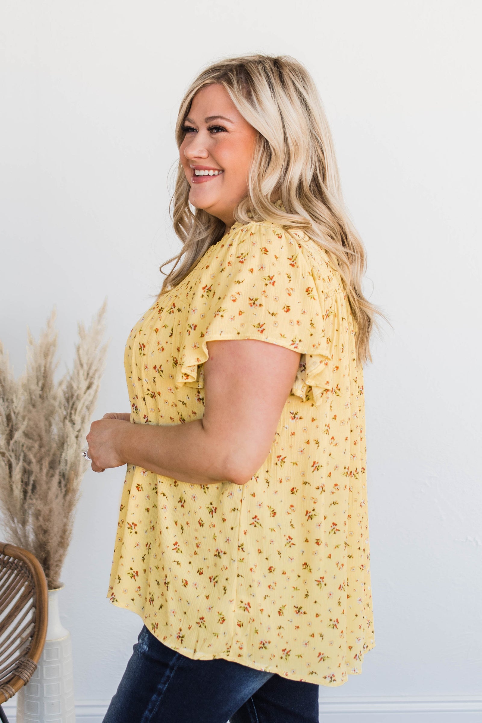 Flower Crown Dreams Smocked Blouse- Pale Yellow