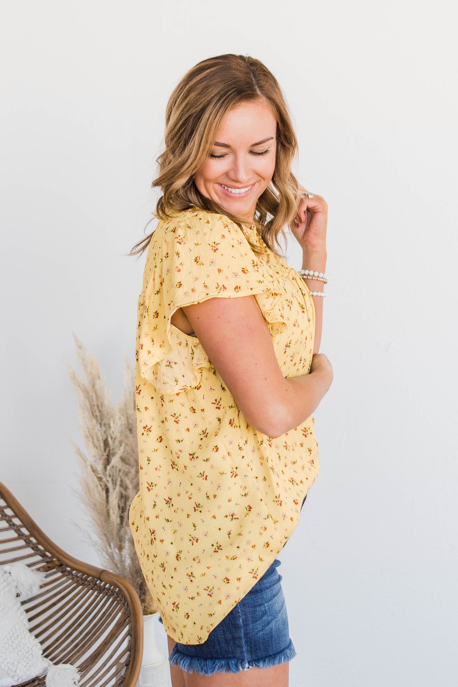 Flower Crown Dreams Smocked Blouse- Pale Yellow