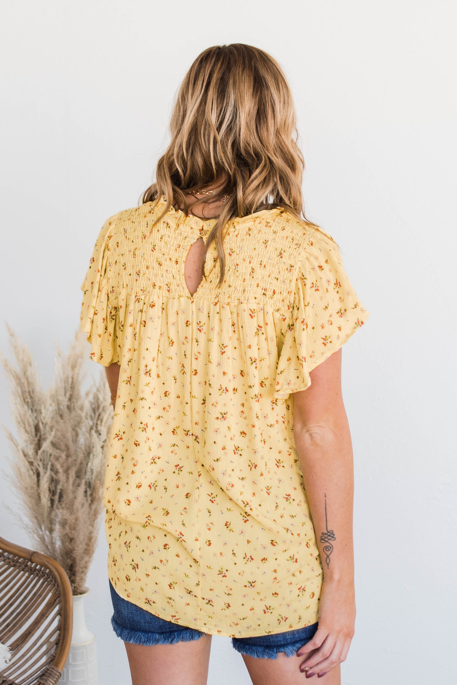 Flower Crown Dreams Smocked Blouse- Pale Yellow