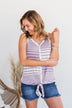 Love The Beach Stripe Tank- Purple & Ivory