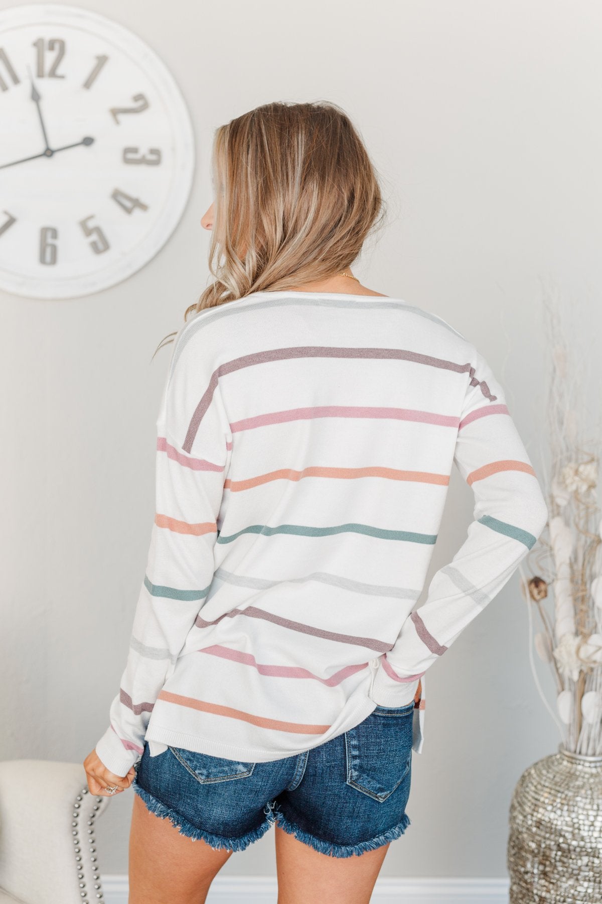 Live Like It's Spring Striped Sweater- Ivory & Multi-Color