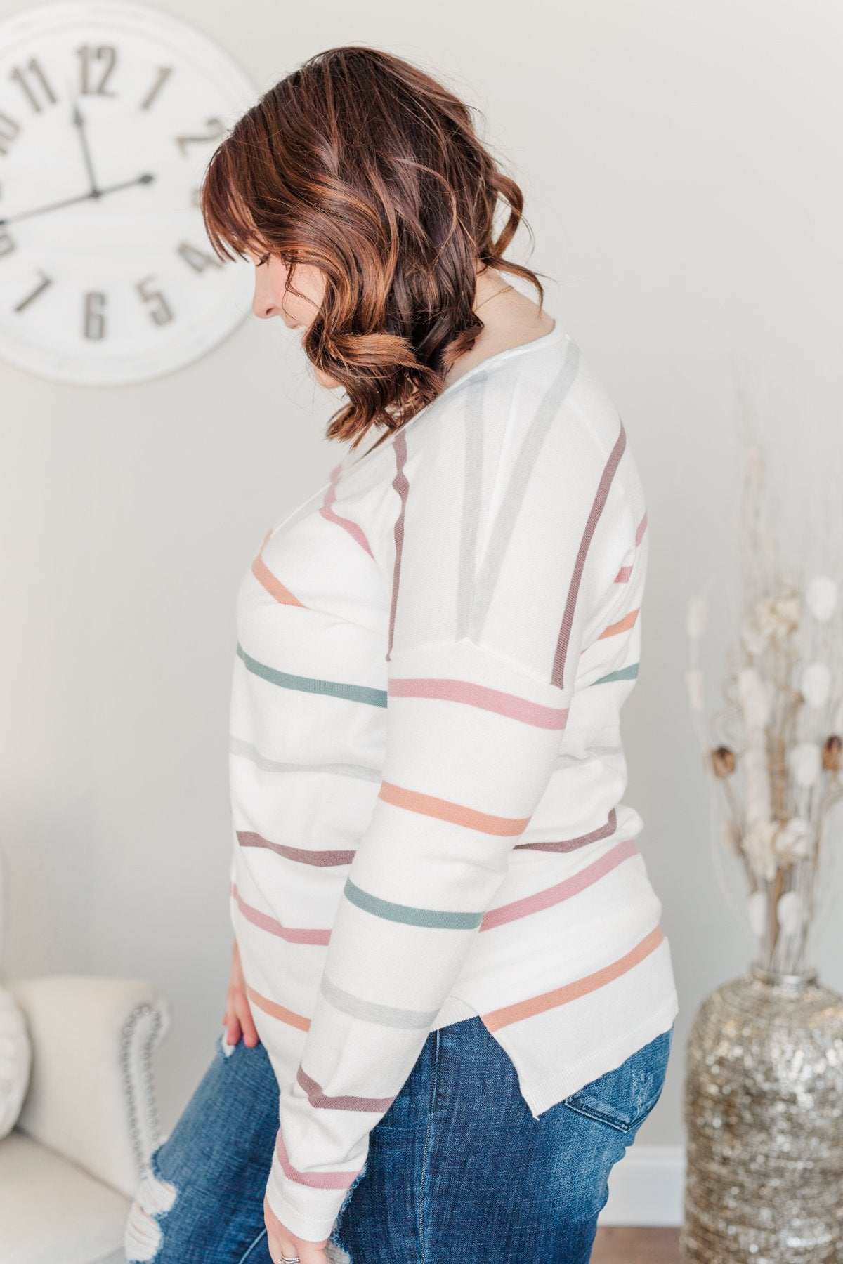 Live Like It's Spring Striped Sweater- Ivory & Multi-Color