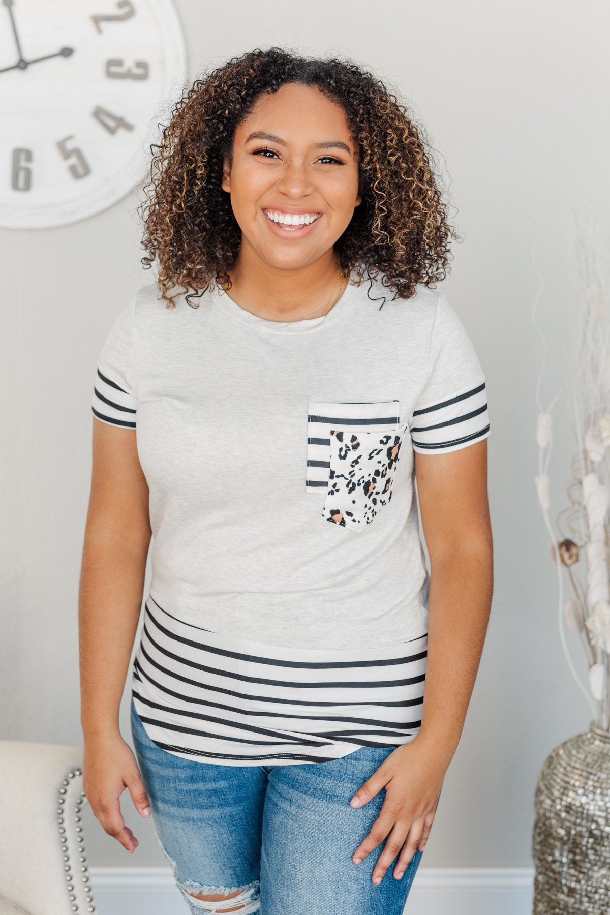 Made To Be Bold Double Pocket Top- Heather Grey