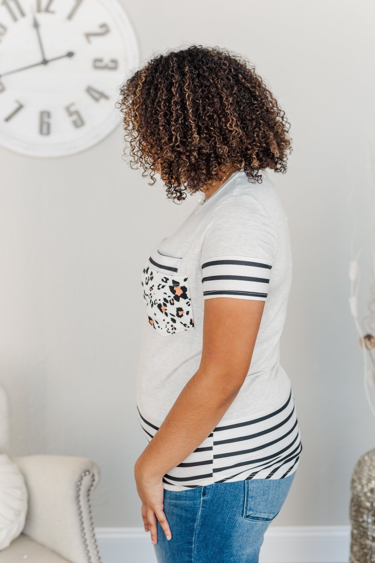 Made To Be Bold Double Pocket Top- Heather Grey
