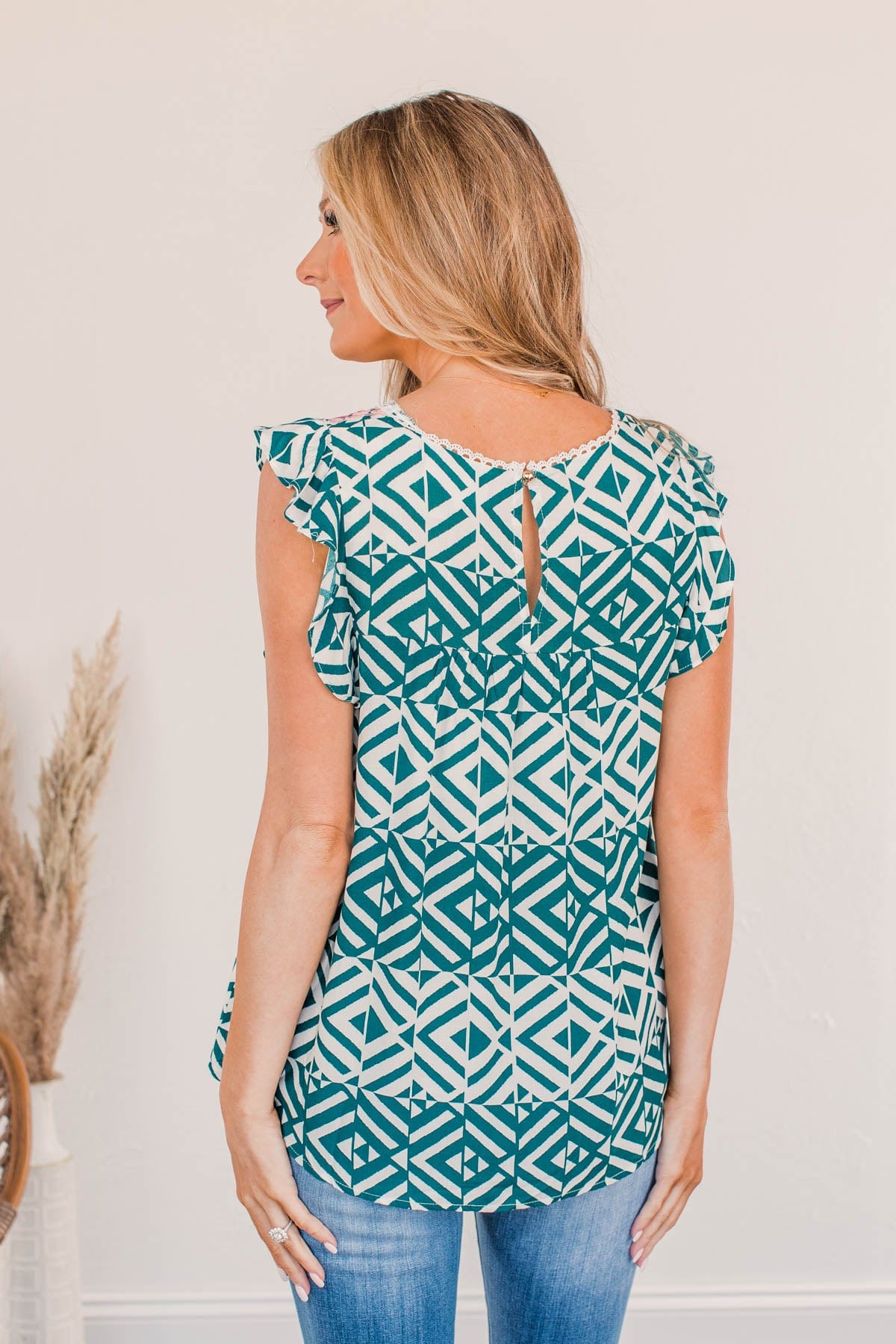 Shatter Expectations Ruffle Sleeve Blouse- Teal