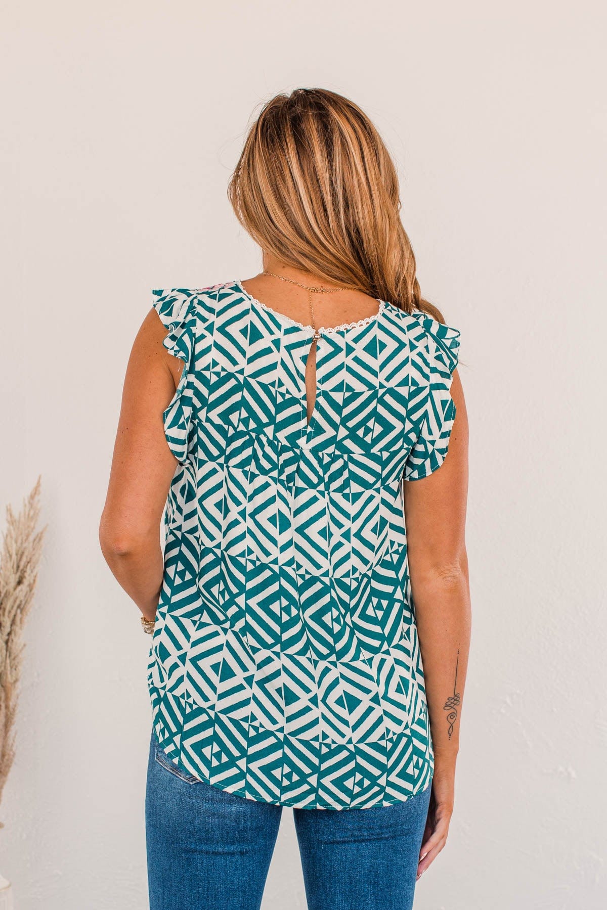 Shatter Expectations Ruffle Sleeve Blouse- Teal