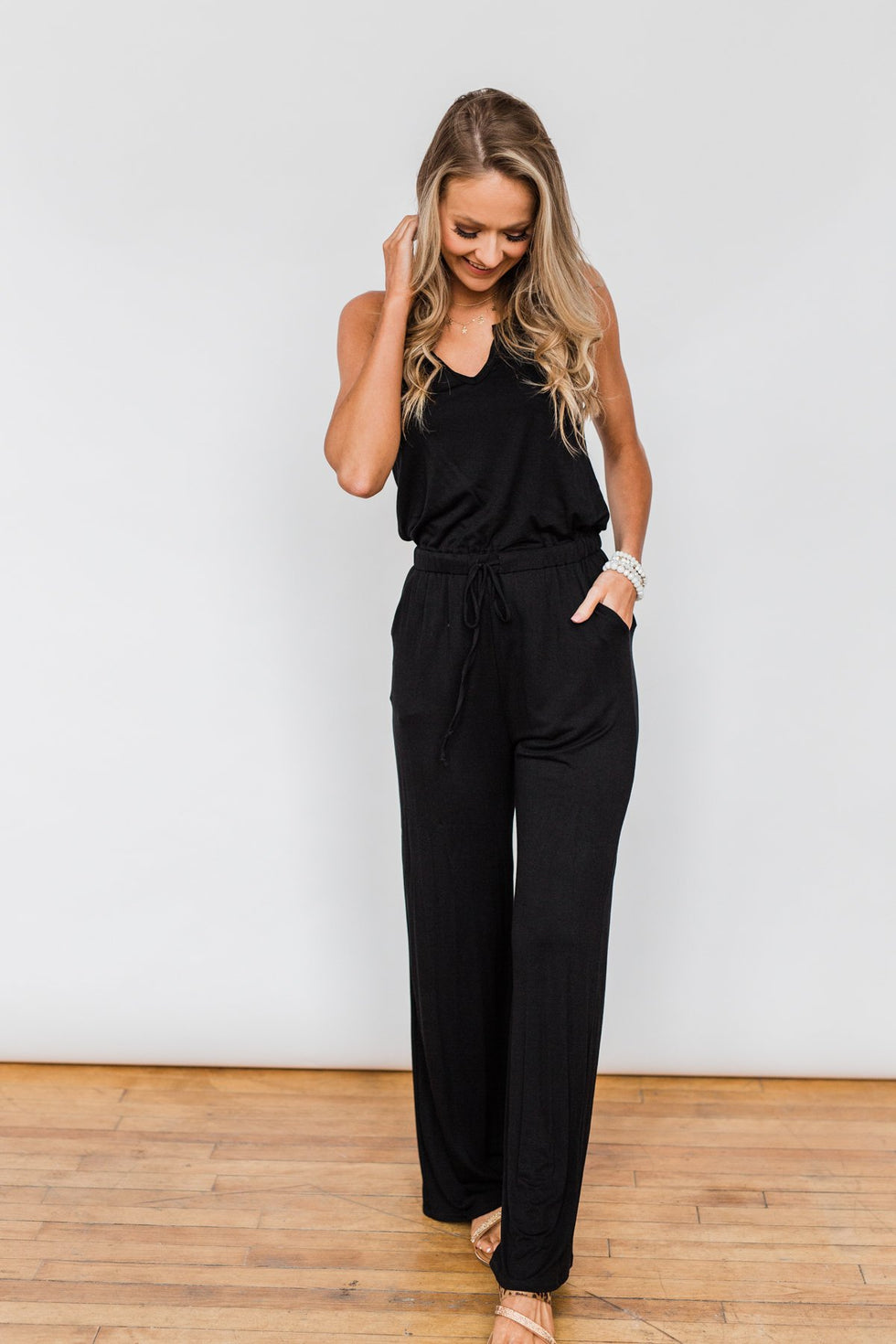 Black As Night Drawstring Jumpsuit