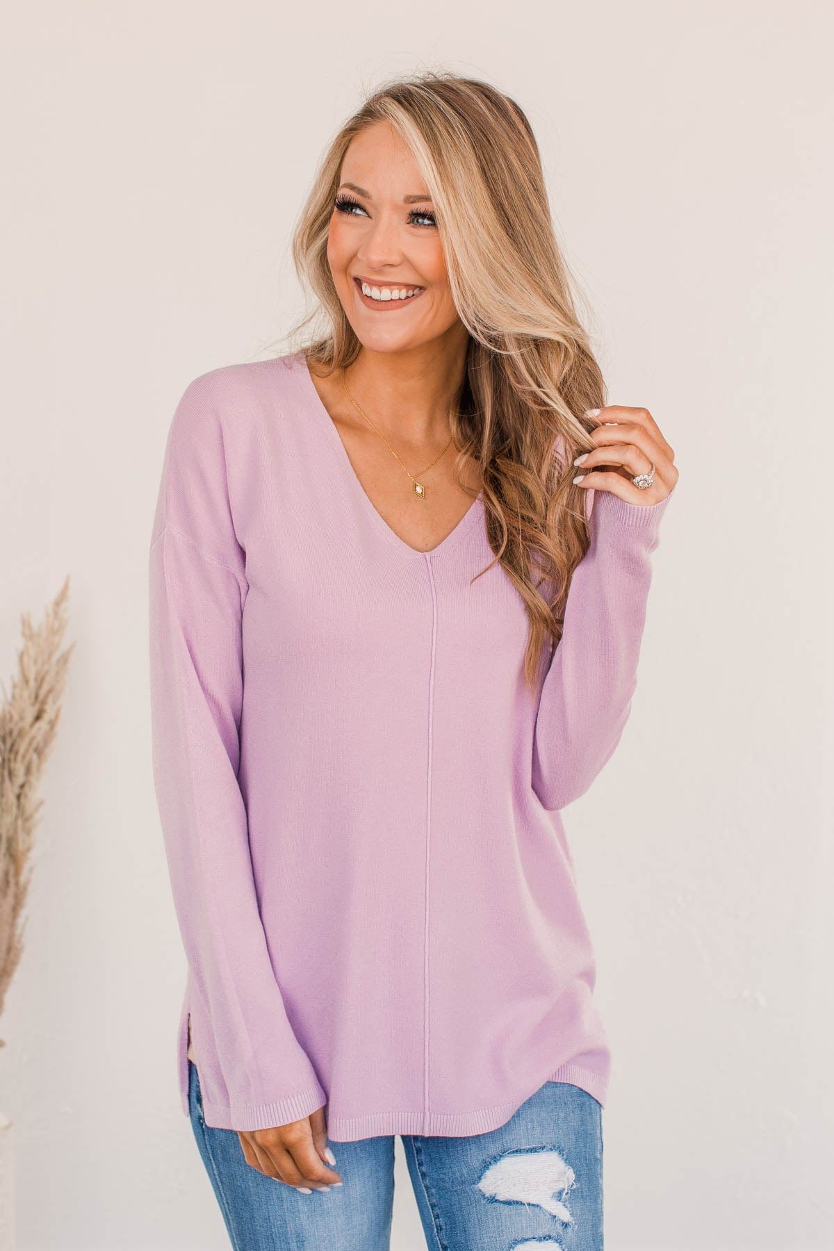 Soft As A Cloud V-Neck Sweater- French Rose