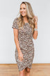Lasting Moments Cinched Dress- Neutral Leopard