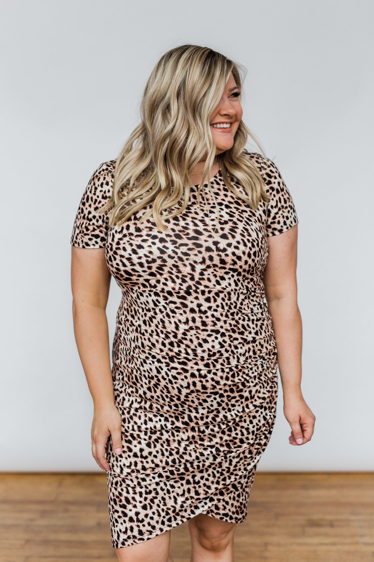 Lasting Moments Cinched Dress- Neutral Leopard