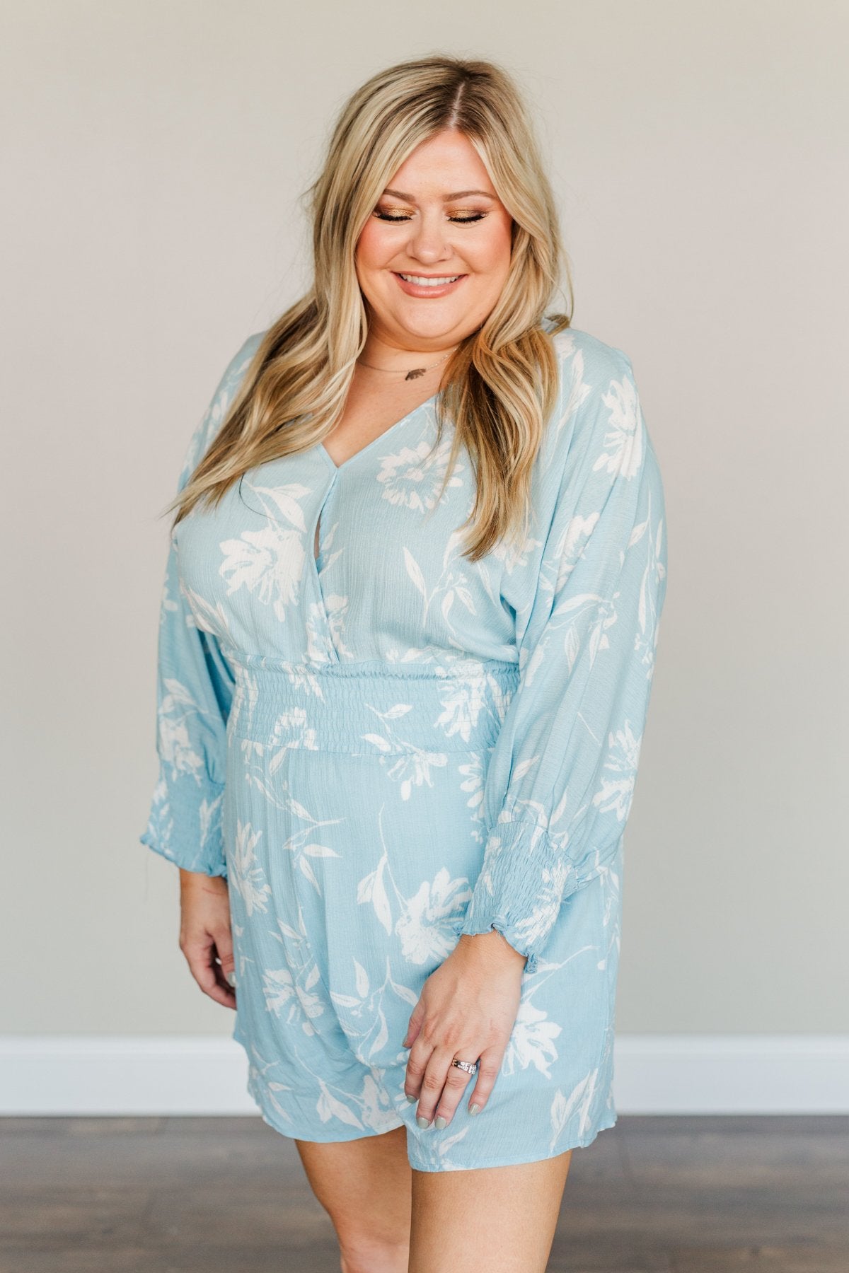 Got You On My Mind Floral Romper- Sky Blue