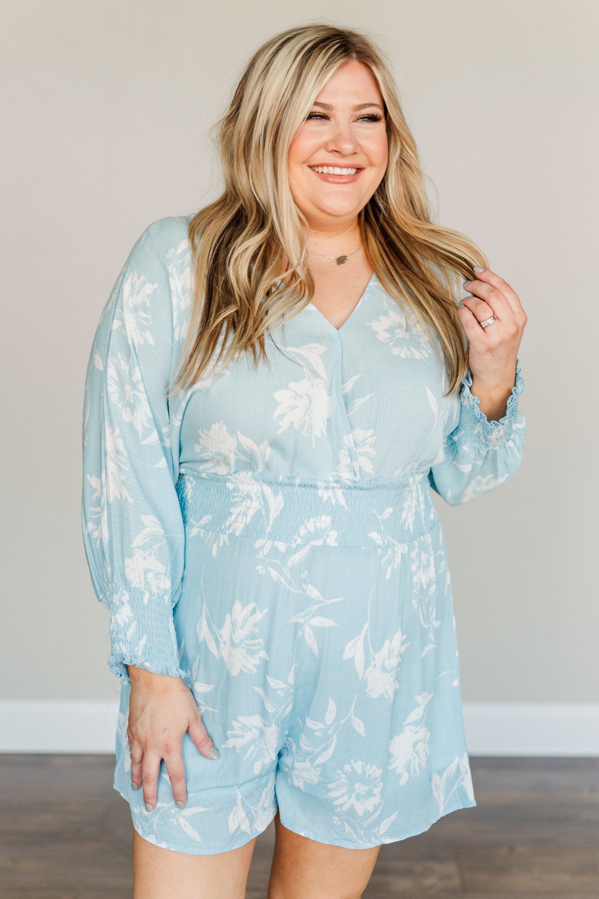 Got You On My Mind Floral Romper- Sky Blue – The Pulse Boutique