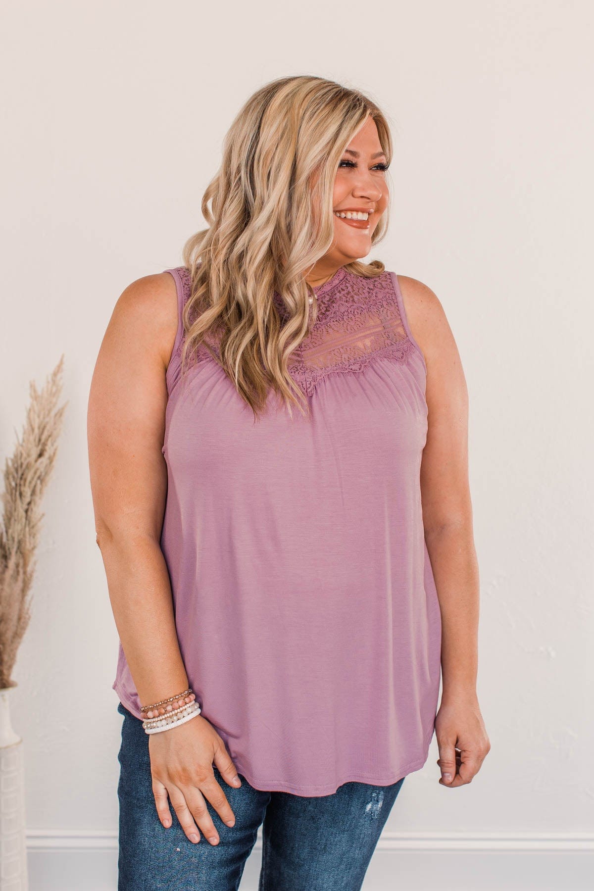 Intertwined Forever Lace Tank- Lilac