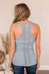 Tight Knit Love Button Tank- Dusty Blue