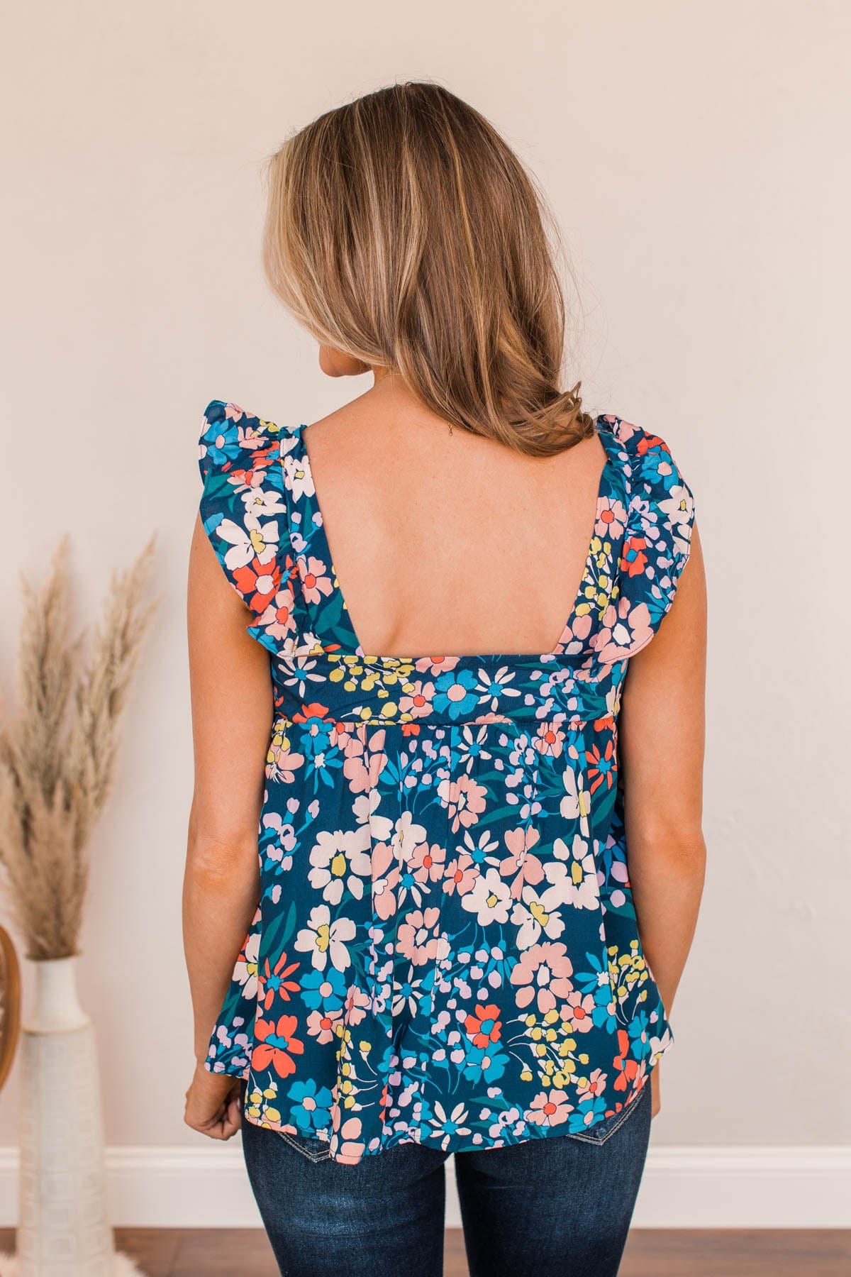 Always In Your Corner Floral Tank- Navy