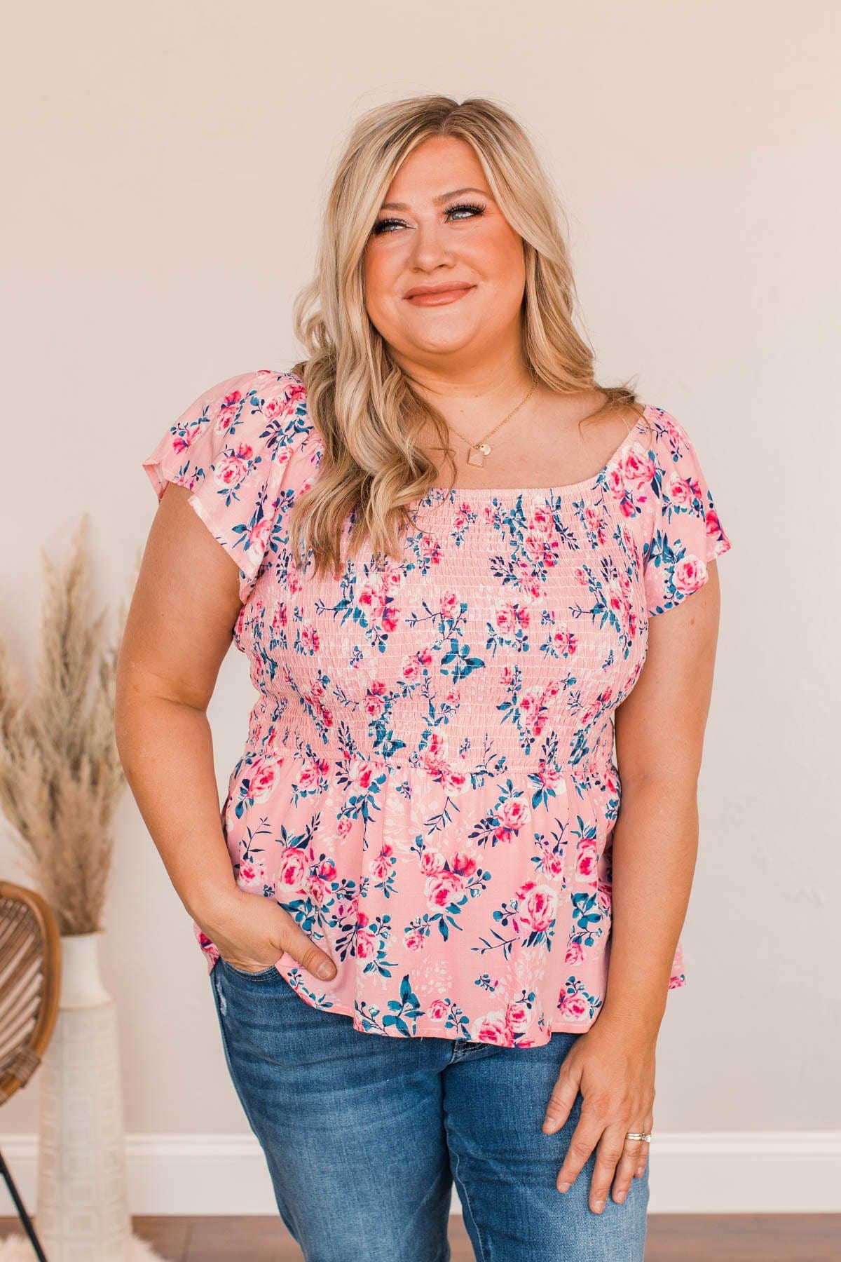 Dearest Rose Off-The-Shoulder Blouse- Pink