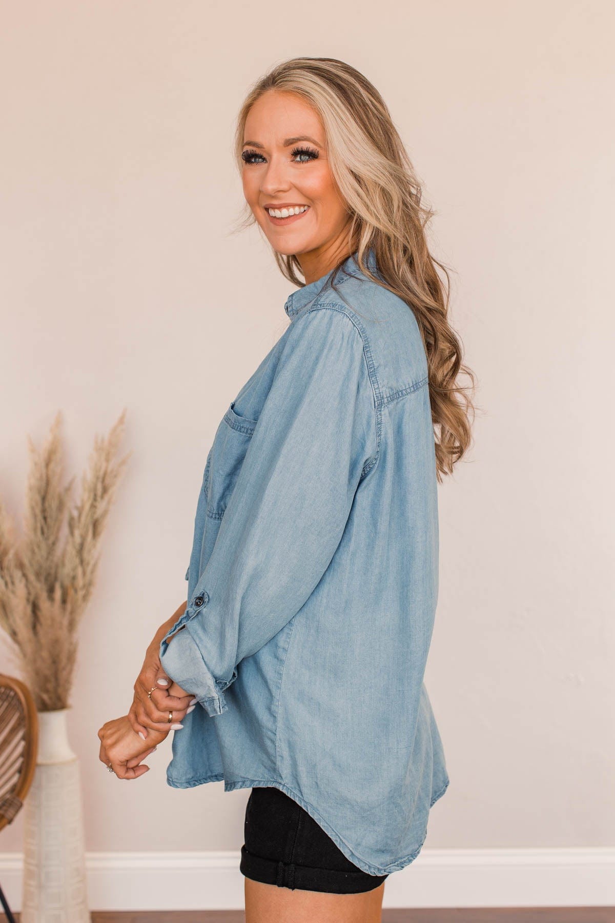 Don't Lose Focus Chambray Top- Light Wash