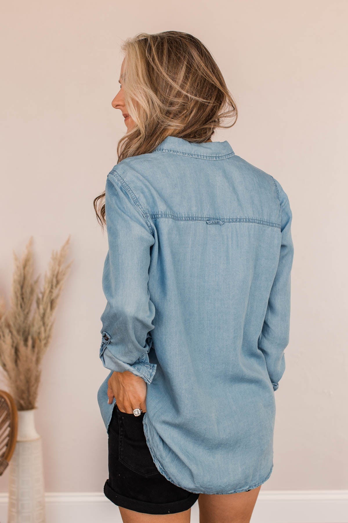 Don't Lose Focus Chambray Top- Light Wash