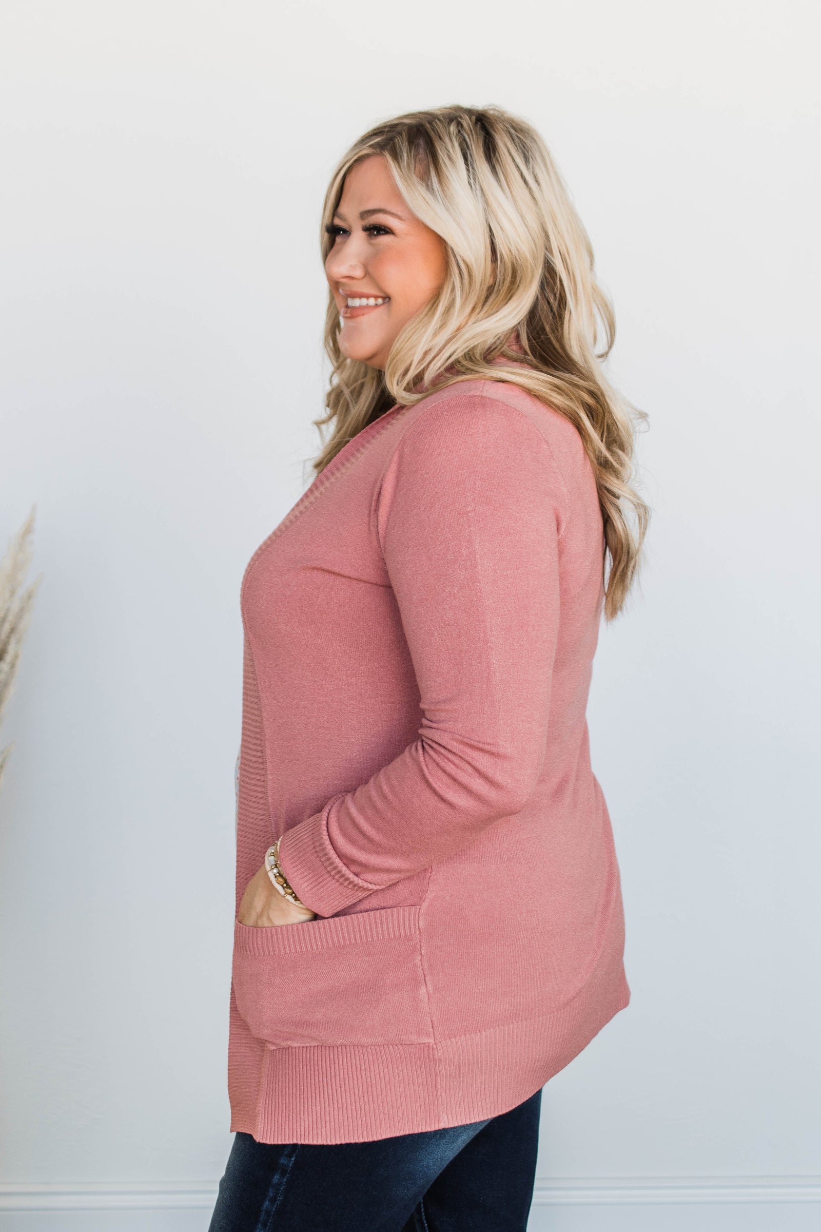 Comfortable With Myself Knit Cardigan- Dusty Rose