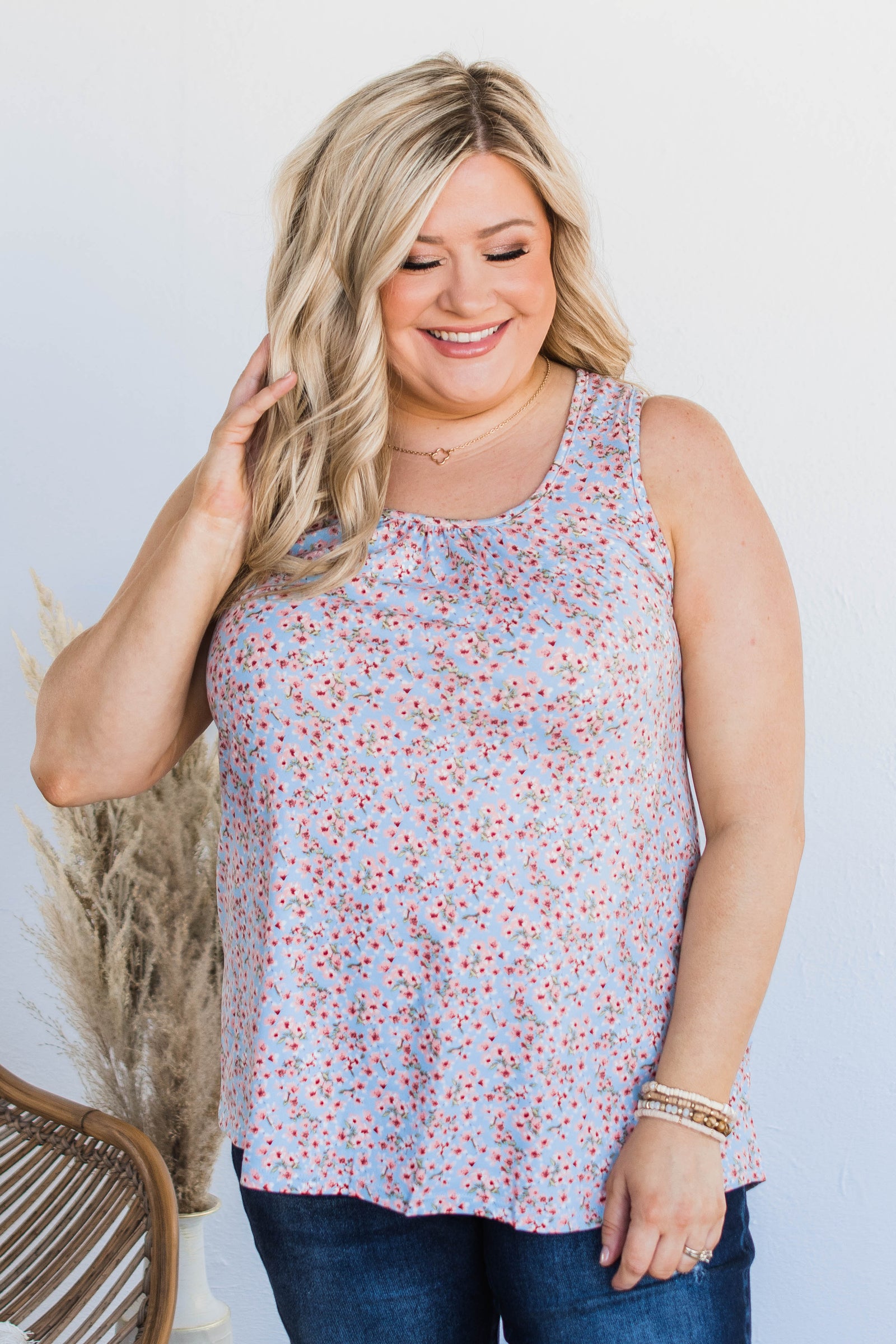 Making Daisy Chains Floral Tank Top- Baby Blue
