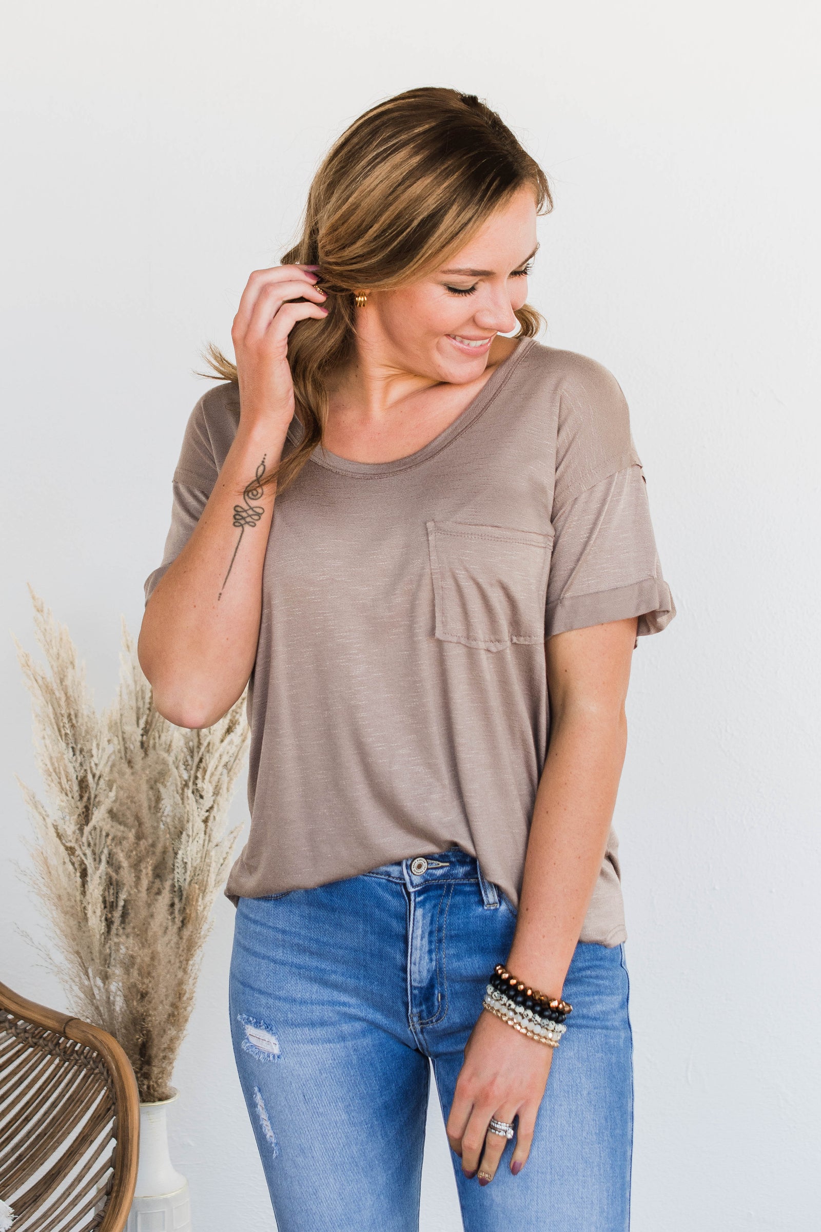 Start My Day Short Sleeve Top- Taupe
