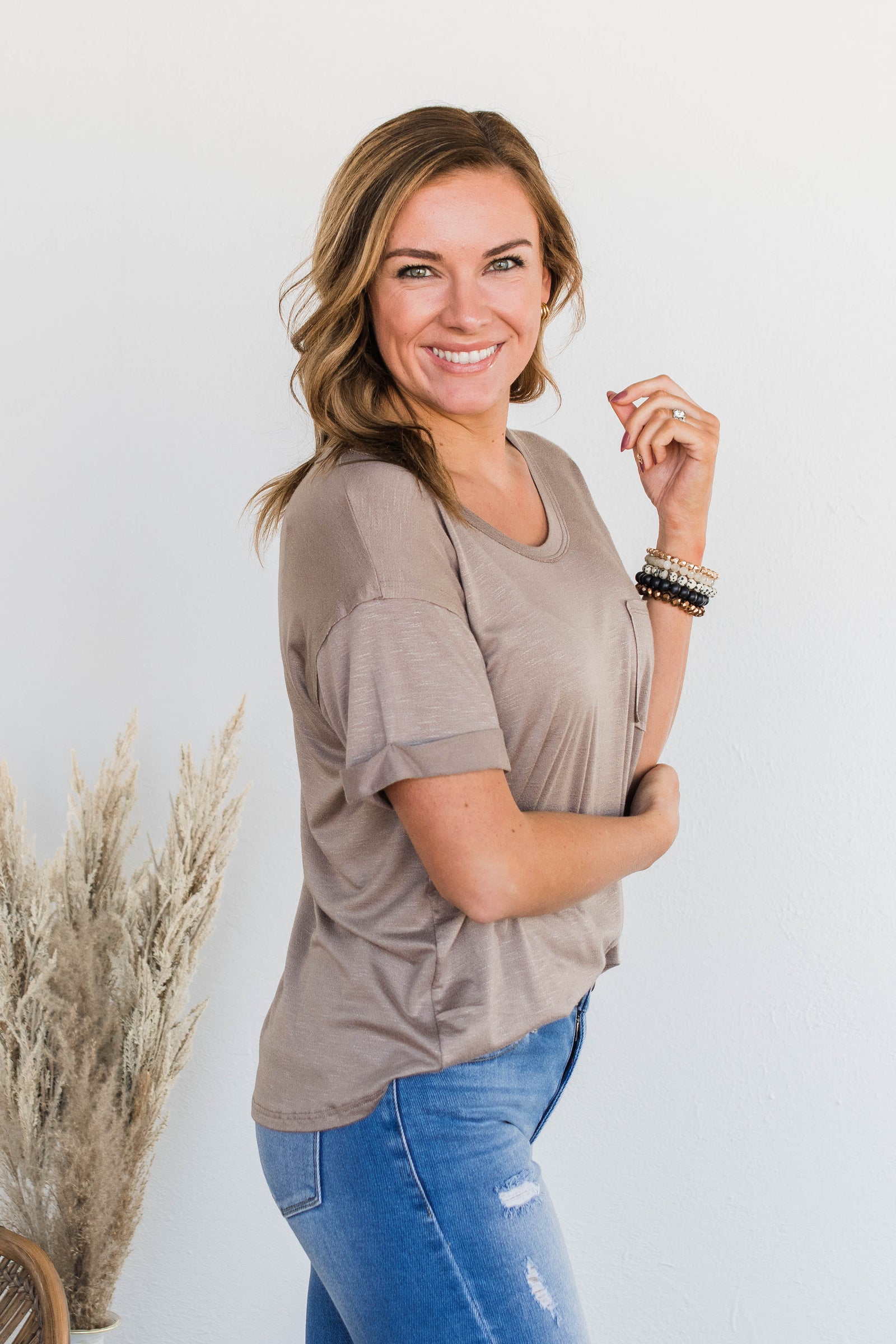 Start My Day Short Sleeve Top- Taupe
