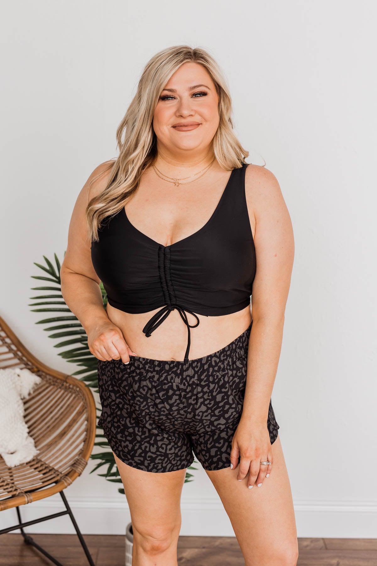 Surfing Through Life Cinched Swim Top- Black