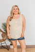 Under The Palm Trees Button Tank- Oatmeal