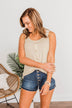 Under The Palm Trees Button Tank- Oatmeal