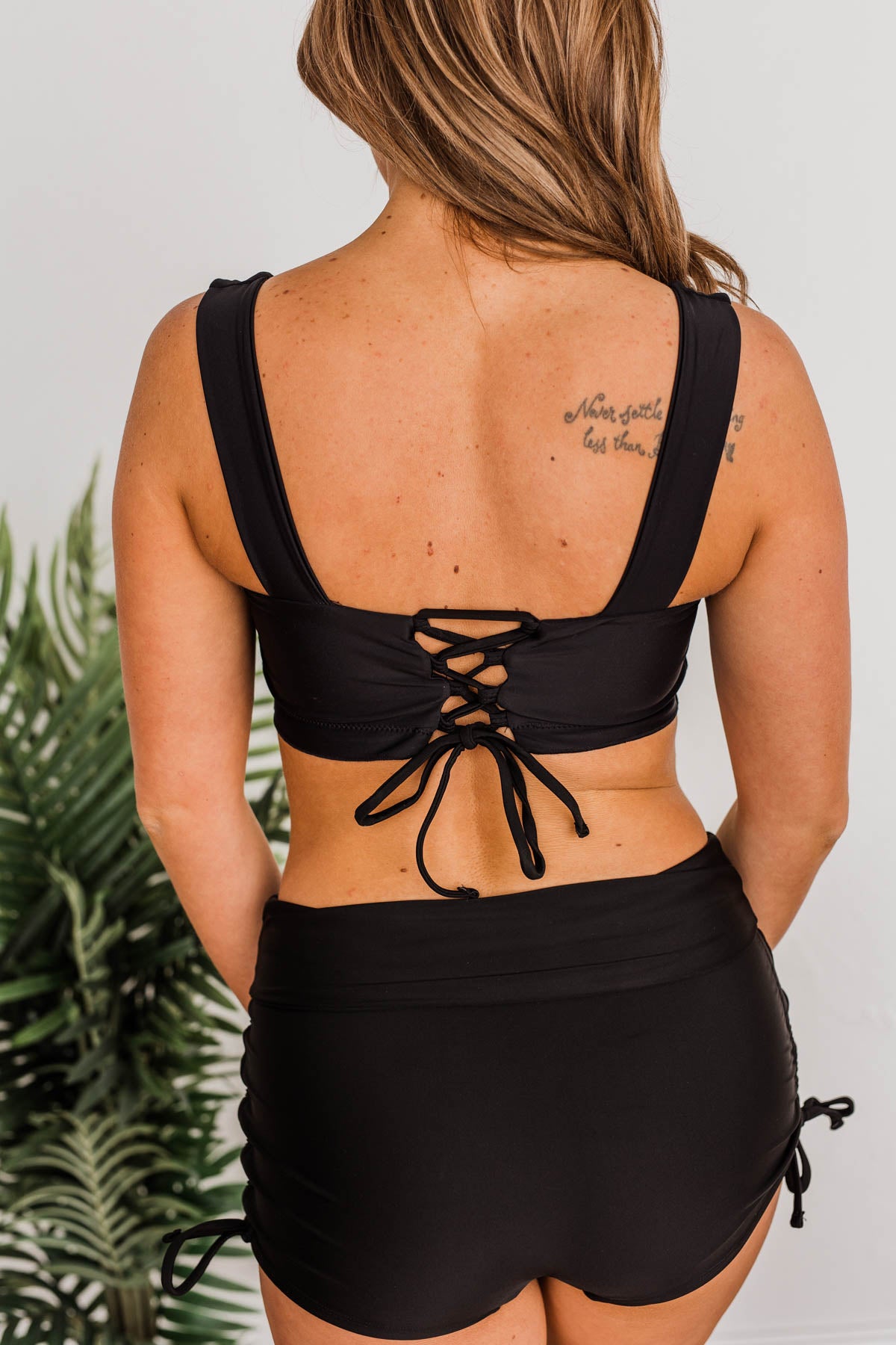 Surfing Through Life Cinched Swim Top- Black