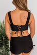 Surfing Through Life Cinched Swim Top- Black