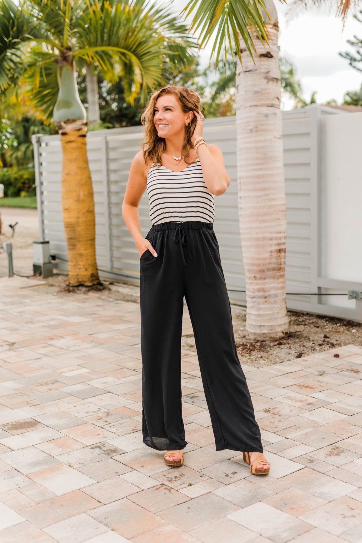 High Expectations Striped Jumpsuit- Black & White