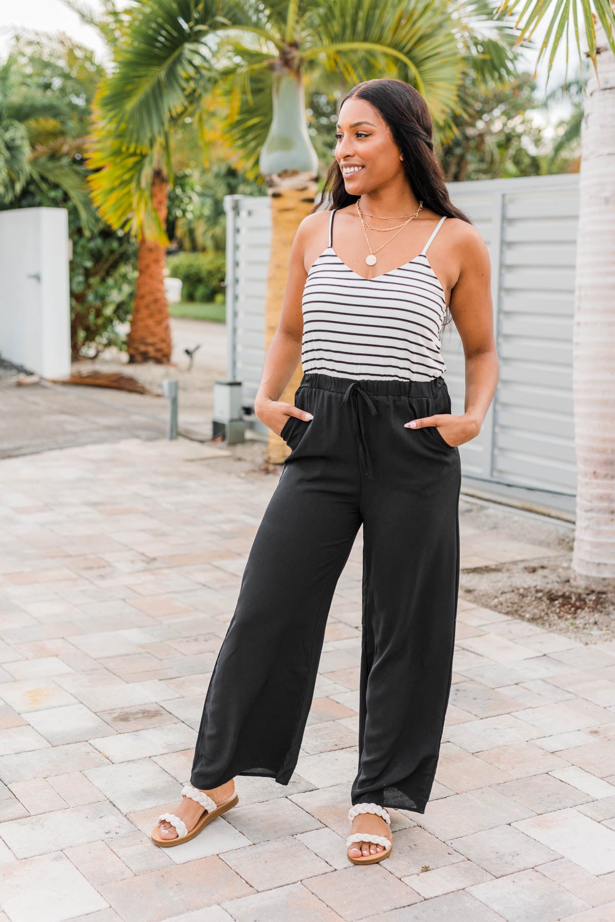 High Expectations Striped Jumpsuit- Black & White