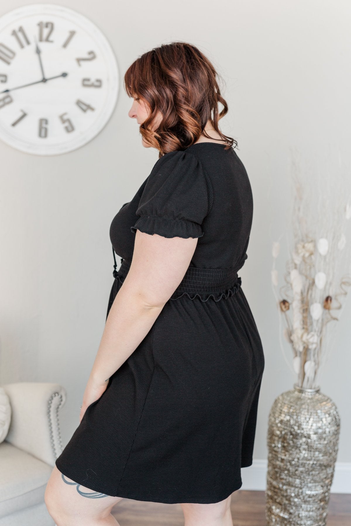 Sincere Smiles Smocked Knit Dress- Black