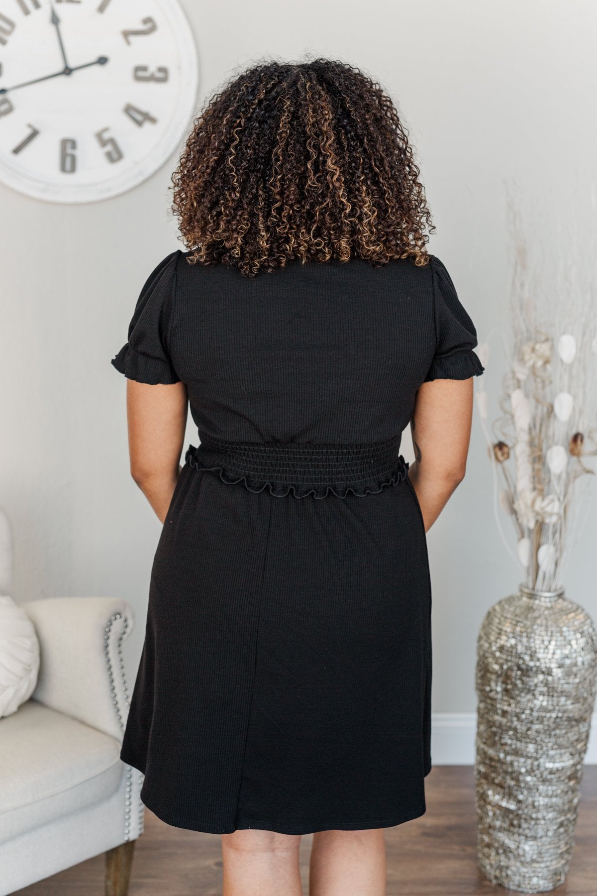 Sincere Smiles Smocked Knit Dress- Black