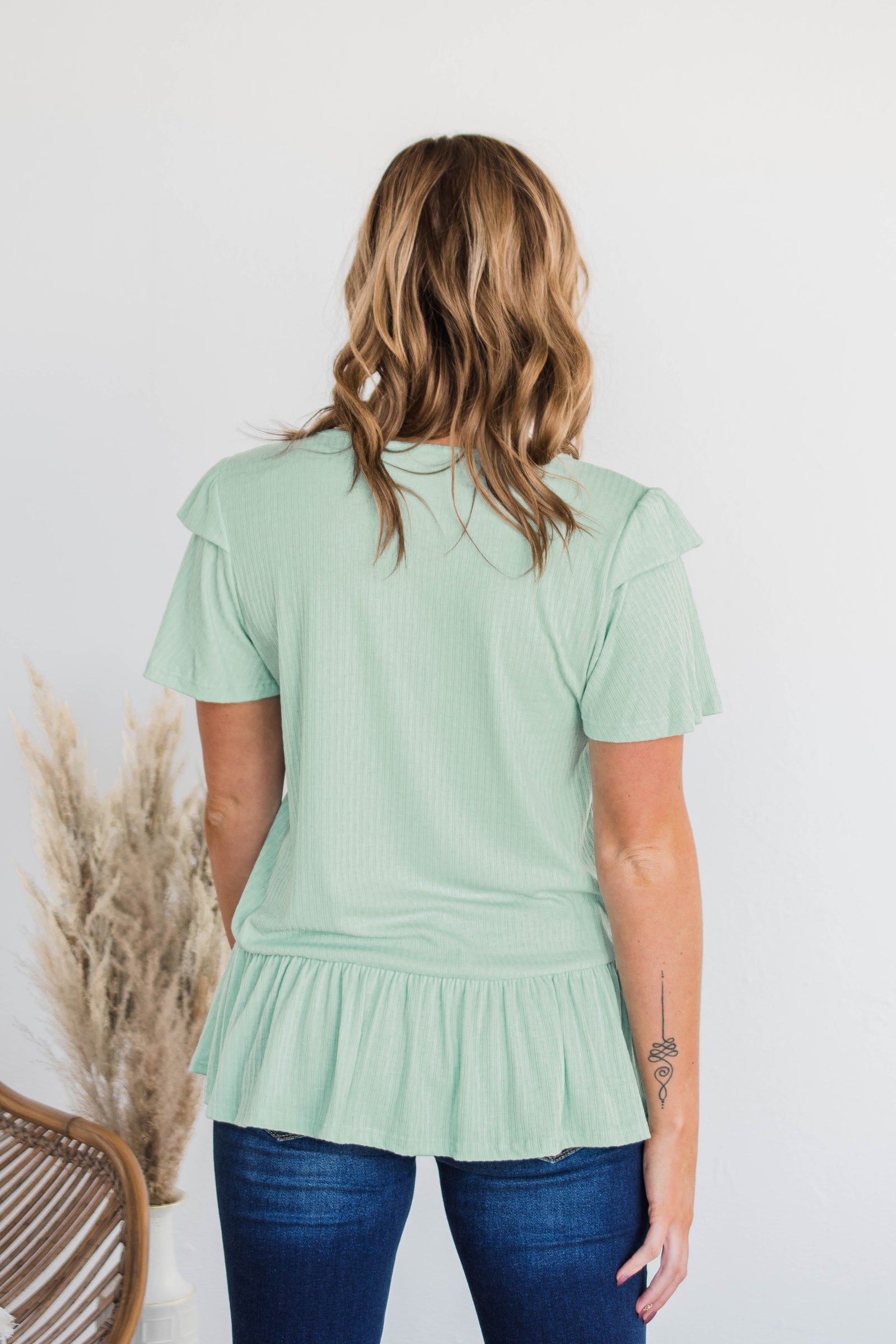 Change My Ways Ruffle Sleeve Top- Mint