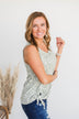 Beautiful World Front Tie Floral Tank- Sage