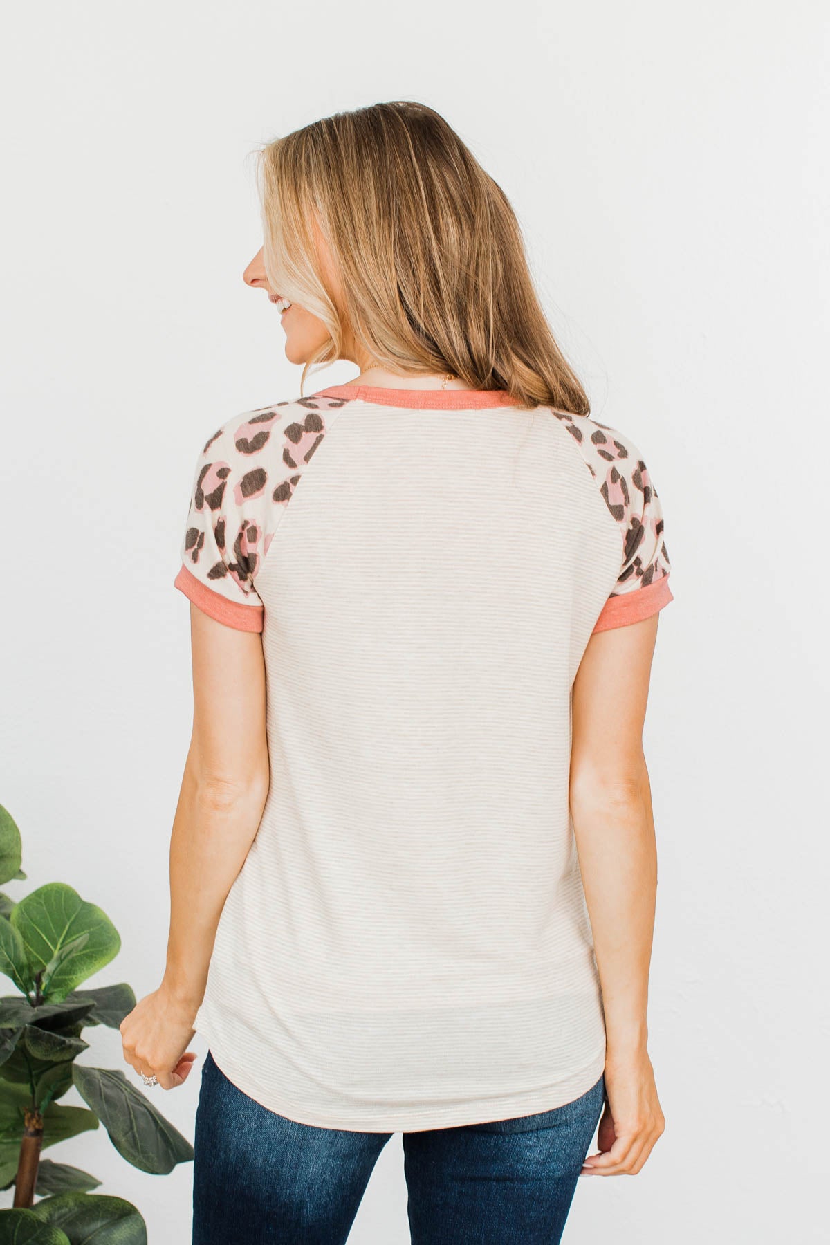 Wildly Effortless Short Sleeve Top- Beige & Pink
