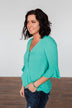 Simple Smiles V-Neck Wrap Blouse- Seafoam Green