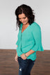 Simple Smiles V-Neck Wrap Blouse- Seafoam Green