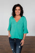 Simple Smiles V-Neck Wrap Blouse- Seafoam Green