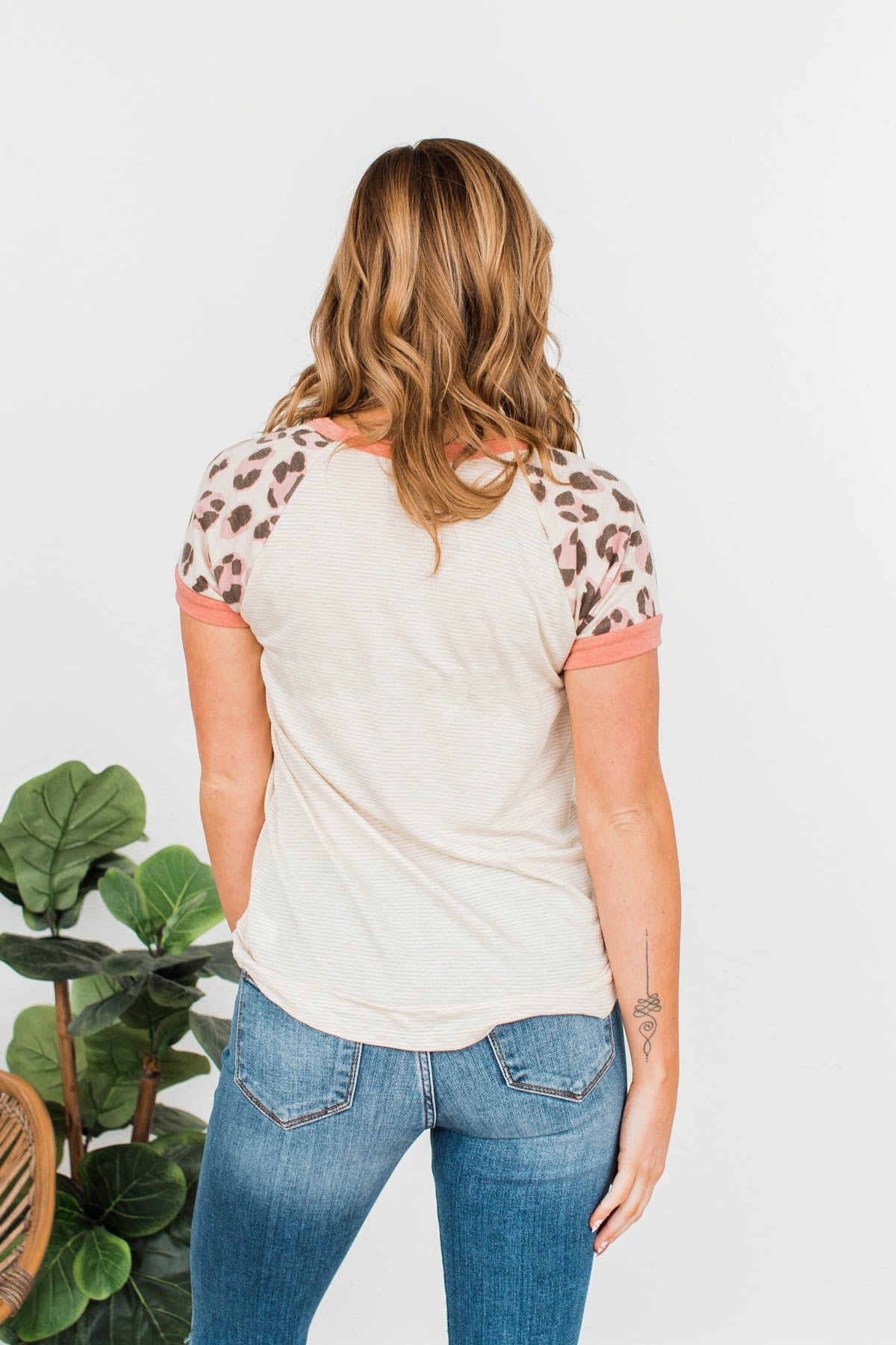 Wildly Effortless Short Sleeve Top- Beige & Pink