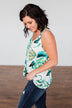 Palm Tree Breeze Front Knot Tank Top- Off White
