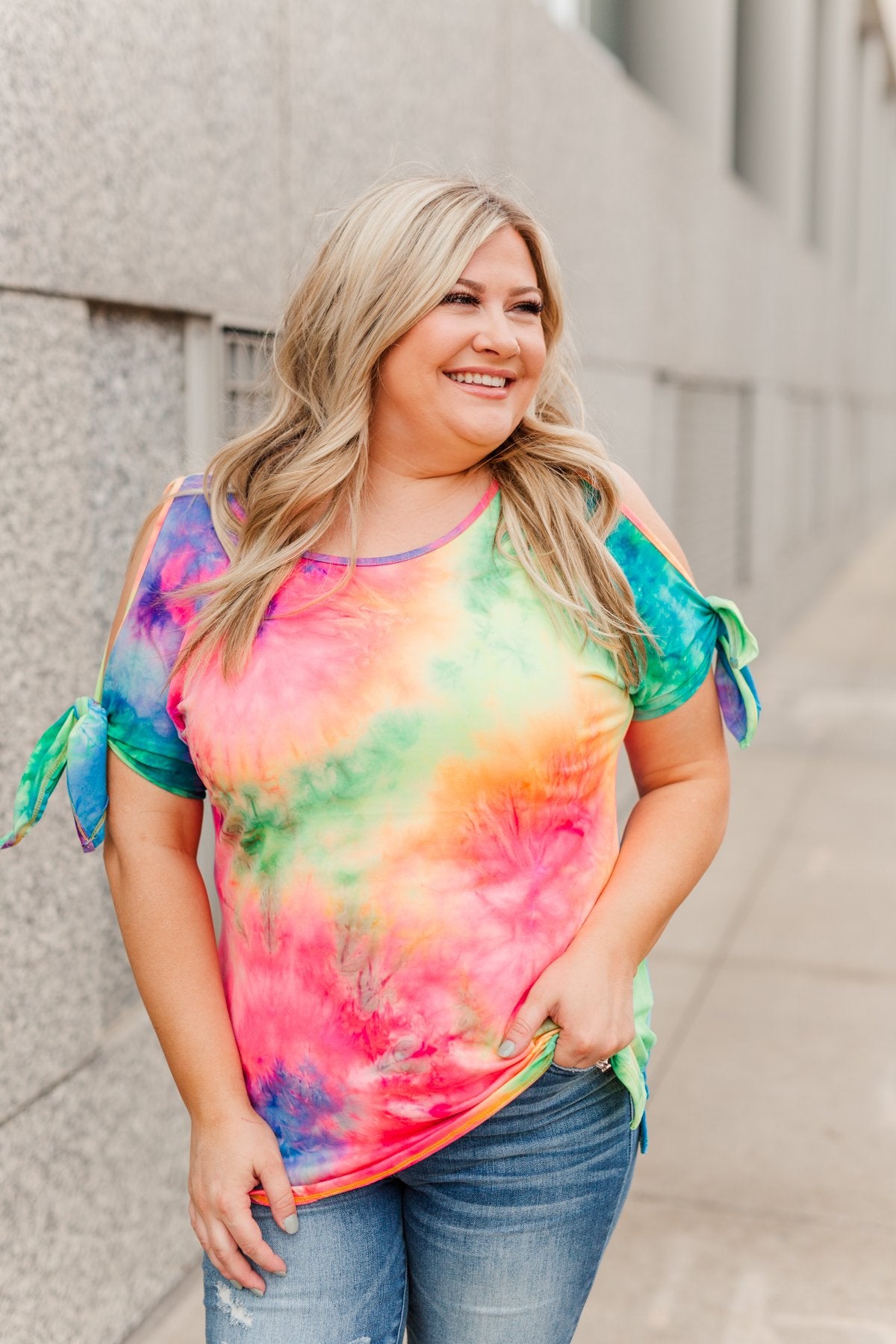 Look On The Bright Side Tie Dye Top- Neon Multi-Color
