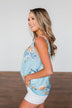 Everywhere I Go Floral Twist Tank Top- Sky Blue