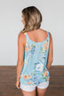 Everywhere I Go Floral Twist Tank Top- Sky Blue