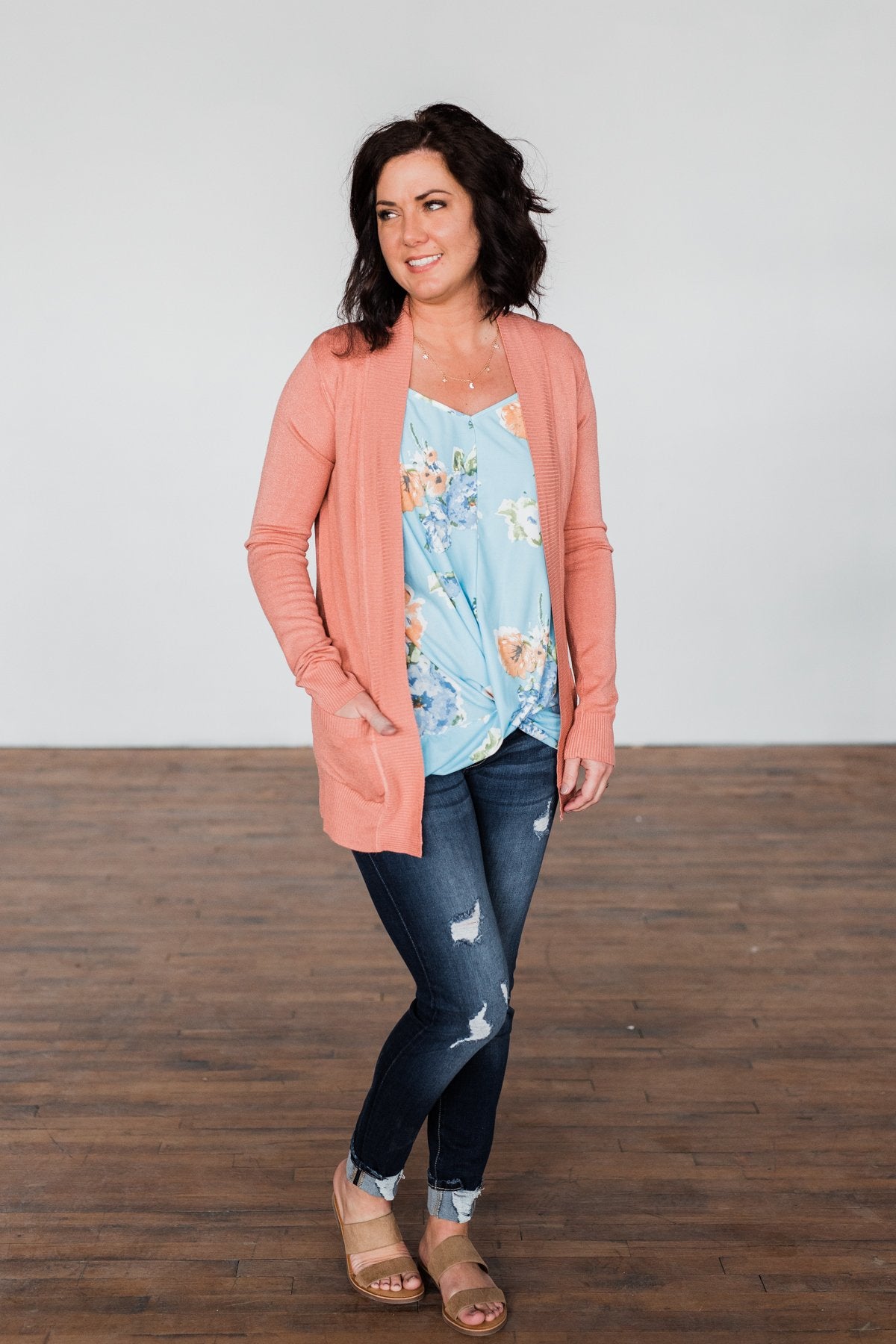 Light Weight Open Front Cardigan- Dusty Coral