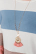 Round Pendant & Tassel Gold Necklace- Mauve